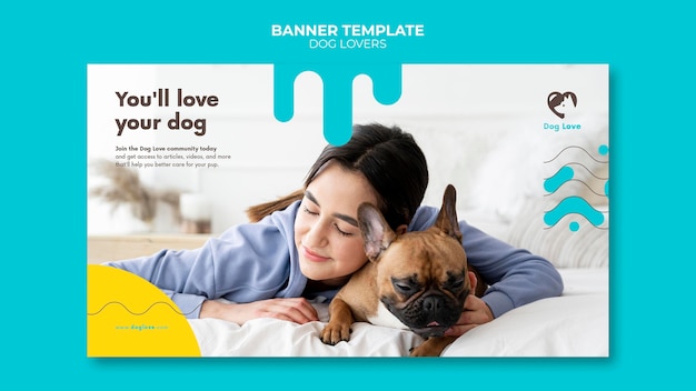 PSD horizontal banner for dog lovers with female owner