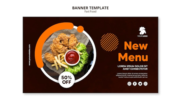 PSD banner orizzontale per ristorante di pollo fritto