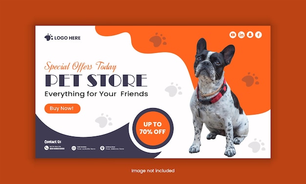 Horizontal banner for pet care and grooming or social media banner for selling pet food and goods