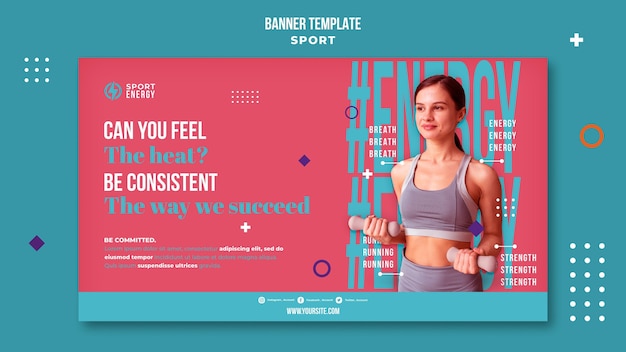 PSD horizontal banner for sport with motivational quotes