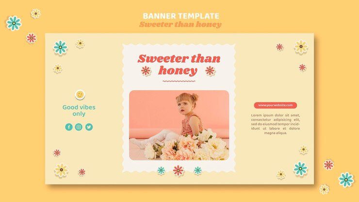 PSD horizontal banner template for children with flowers