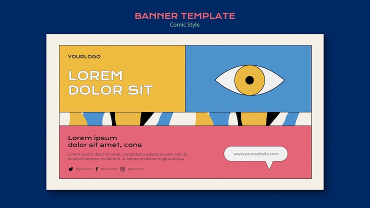 PSD horizontal banner template in comic style