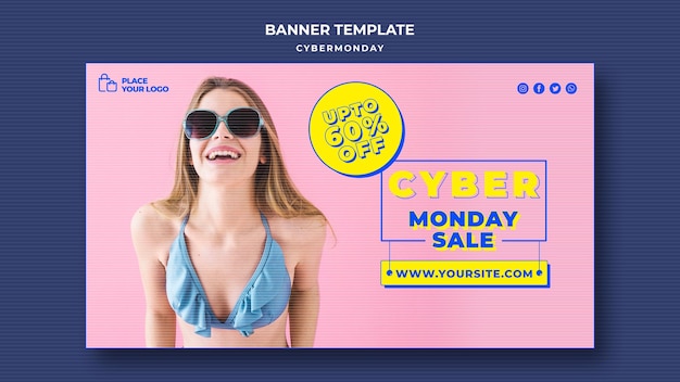 horizontal banner template for cyber monday shopping