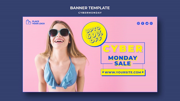 Modello di banner orizzontale per lo shopping di cyber lunedì