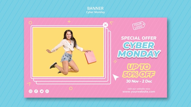 Horizontal banner template for cyber monday shopping