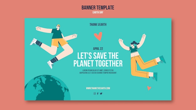 Horizontal banner template for earth day with people and planet