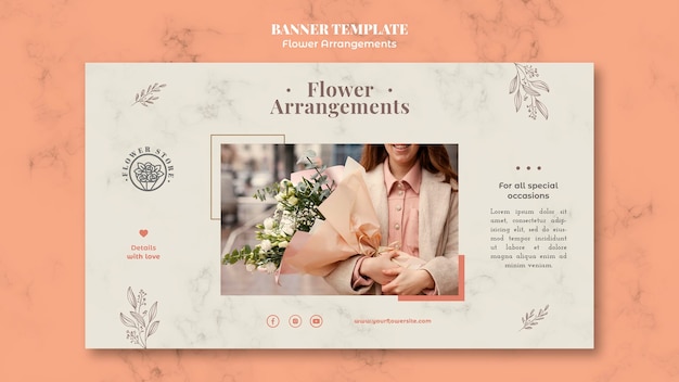 PSD horizontal banner template for floral arrangements shop