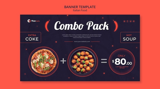 Horizontal banner template for italian food restaurant