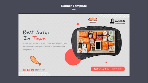 PSD horizontal banner template for japanese cuisine restaurant