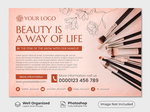 PSD horizontal banner template for makeup