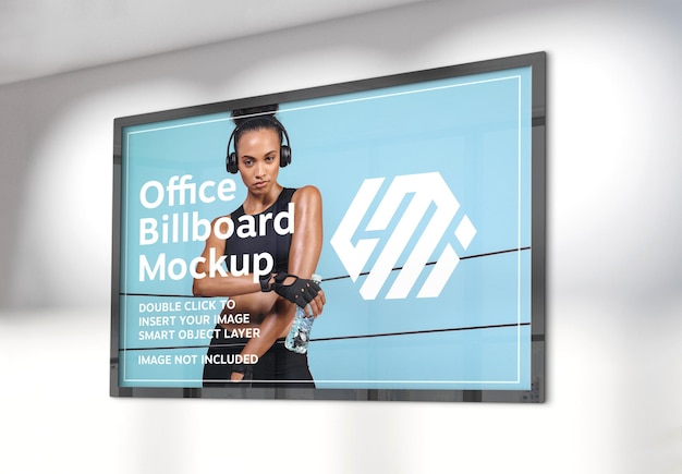 Horizontal billboard hanging on sunlit office wall Mockup