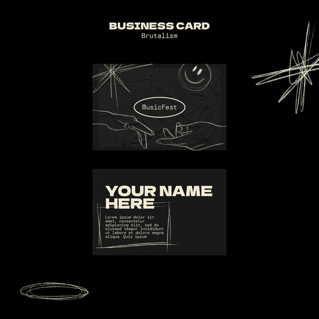 Horizontal business card template in brutalism style