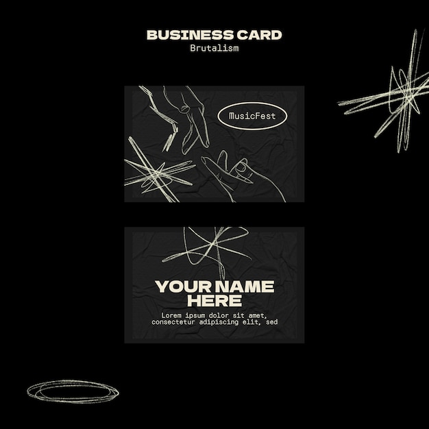 Horizontal business card template in brutalism style