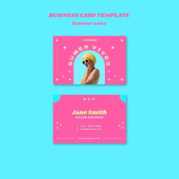 PSD horizontal business card template for summer sale