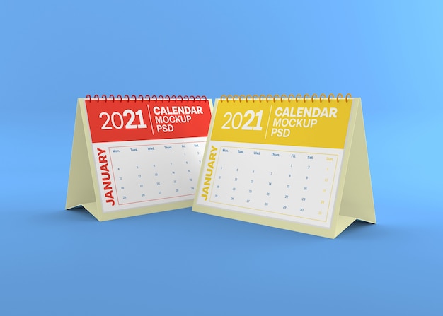 Horizontal desk calendar mockup isolated