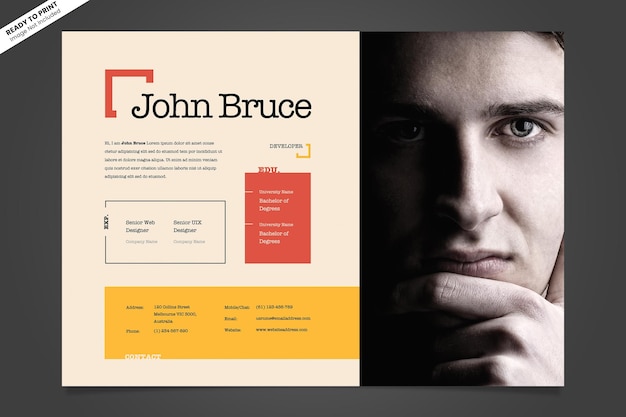 PSD horizontal developer classic resume template