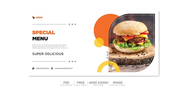 Horizontal food sale banner social media template. Premium PSD