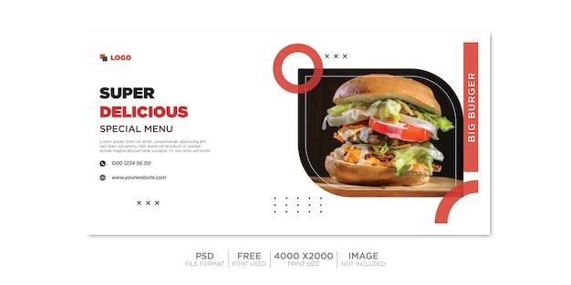 PSD horizontal food sale banner social media template. premium psd