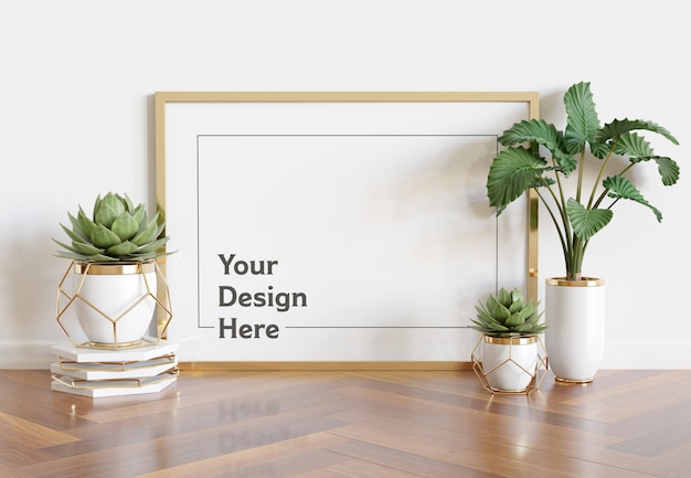 Horizontal frame leaning on floor Mockup