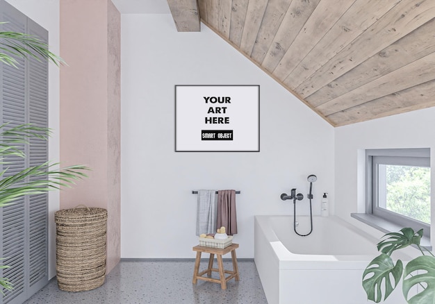 PSD mockup di cornice orizzontale in bagno