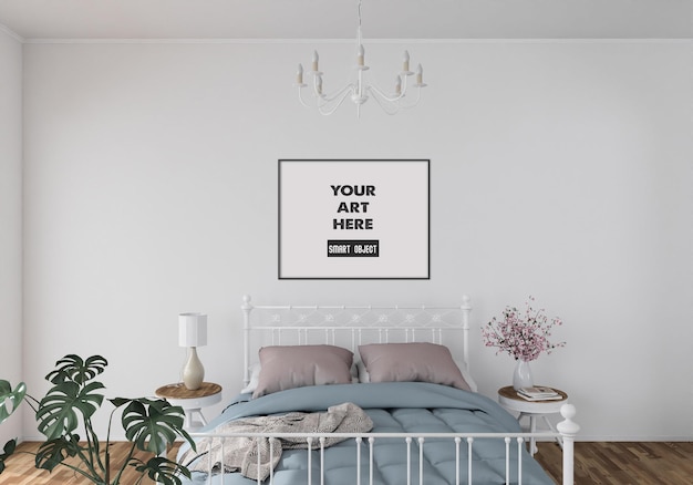 Horizontal frame mockup in bedroom