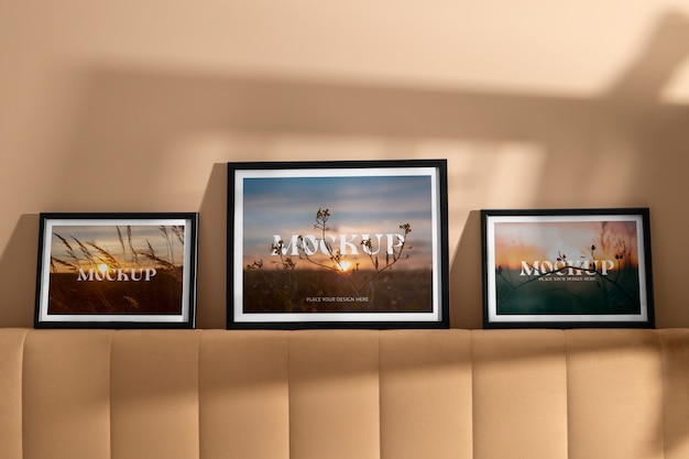 PSD horizontal frame mockup in golden hour