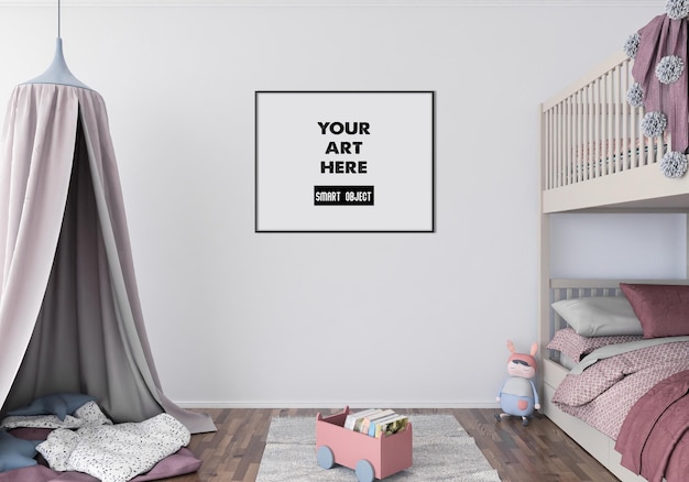 PSD mockup di cornice orizzontale nella stanza dei bambini