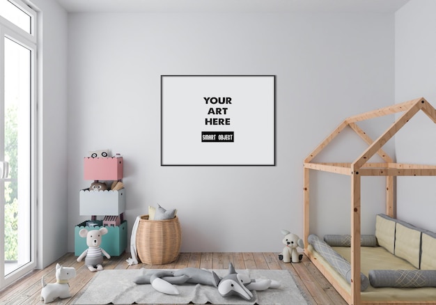 Horizontal frame mockup in kids room