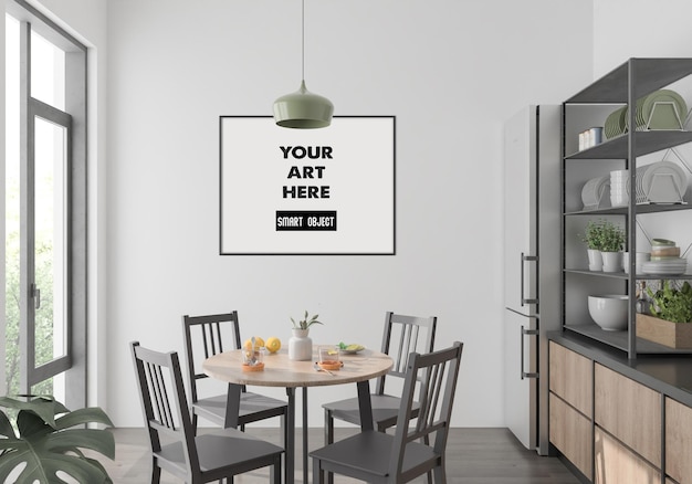 PSD horizontal frame mockup in kitchen