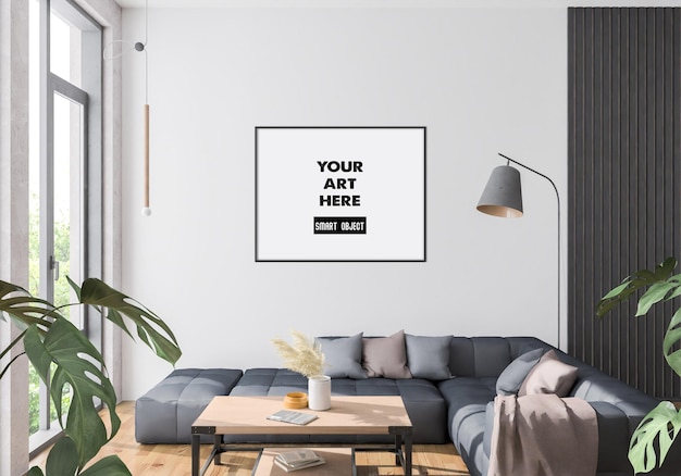 Horizontal frame mockup in living room