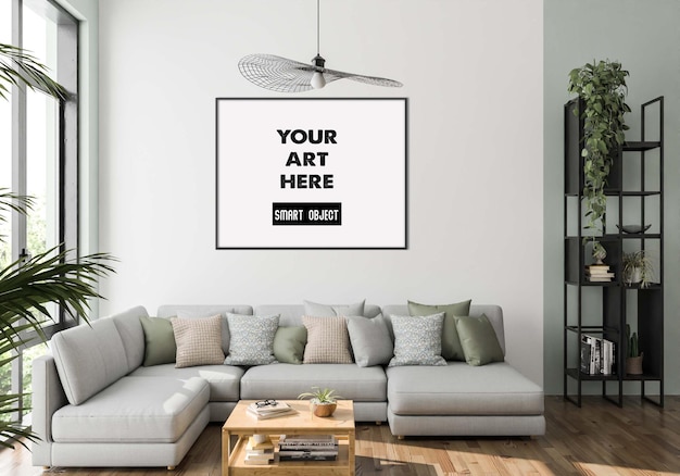 Horizontal frame mockup in living room