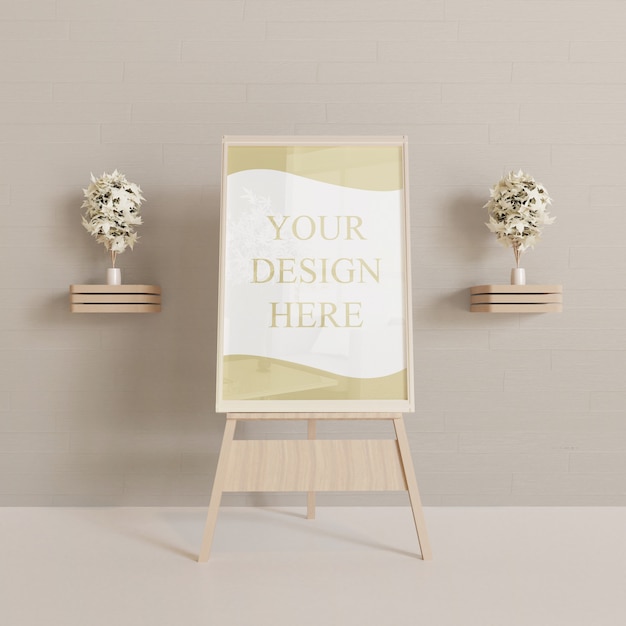 horizontal frame mockup on the wooden easel