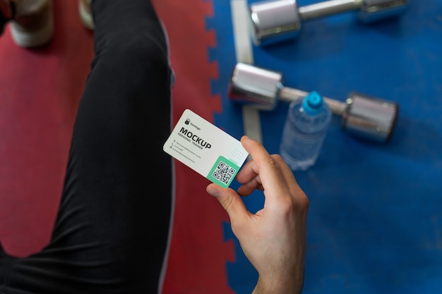 Horizontal gym business card mock-up design