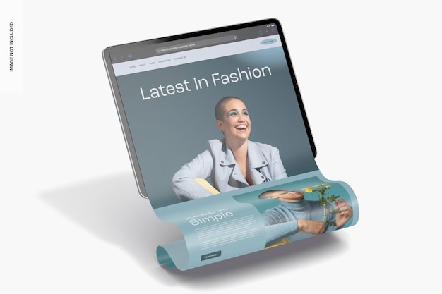 Horizontal iPad Long Scroll Screen Mockup, Perspective