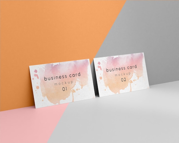 Horizontal minimal rounded business cards mockup with editable background color