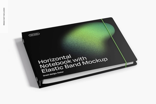 horizontal notebook with elastic band mockup perspective