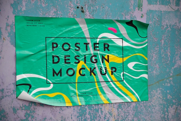 PSD horizontal poster mockup on wall