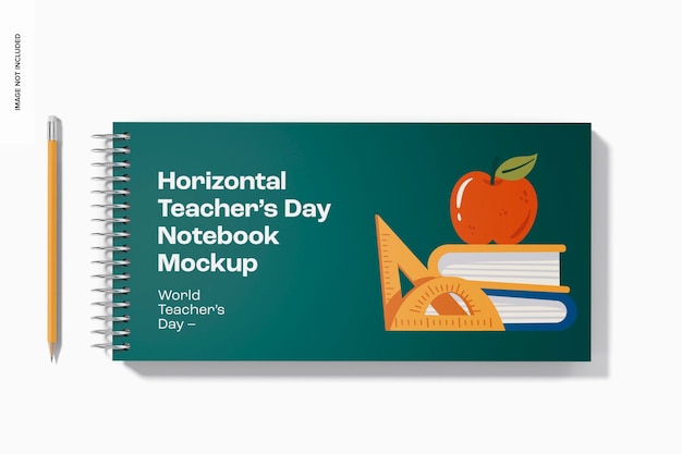 Horizontal teachers day notebook mockup, top view