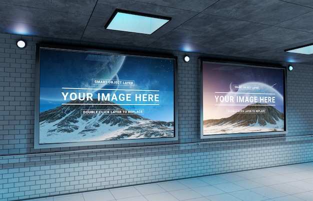 Horizontal underground billboard mockup