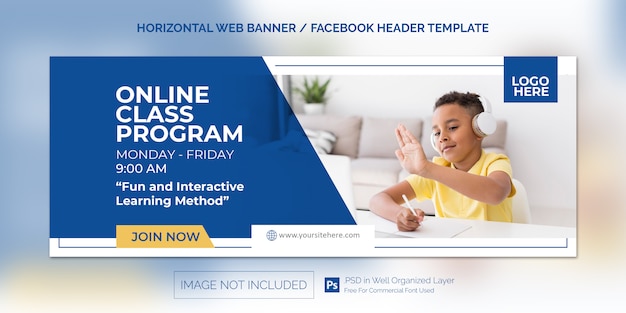 PSD horizontal web banner template for online class program promotion