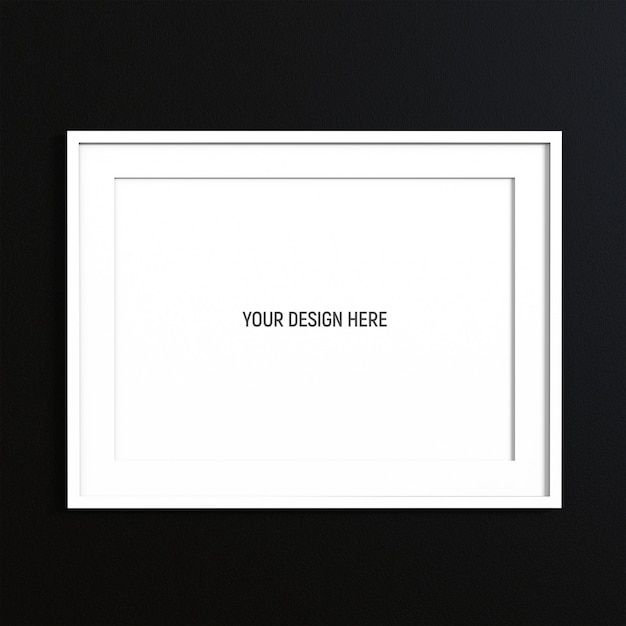 PSD horizontal white frame mockup on white texture wall