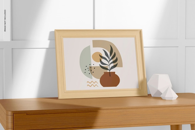 PSD horizontal wooden frame mockup, left view