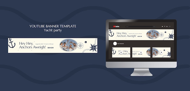 PSD Шаблон горизонтального баннера youtube для роскошного празднования вечеринки на яхте