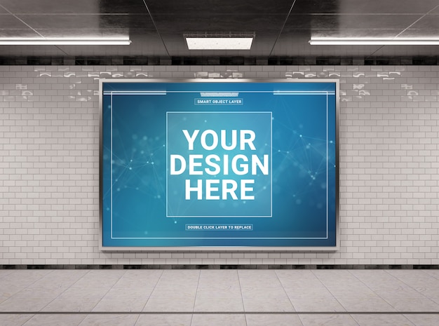 Horizontale ondergrondse billboard in tunnel mockup