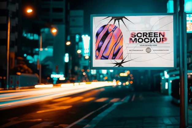 Horizontale scherm buitenreclame mock-up's nachts