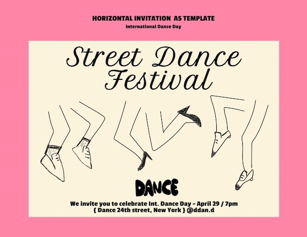 PSD horizontale uitnodiging voor de internationale dag van de dans