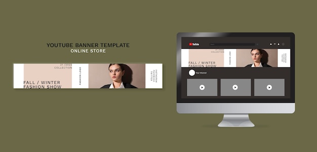 PSD horizontale youtube-banner voor minimalistische online modewinkel