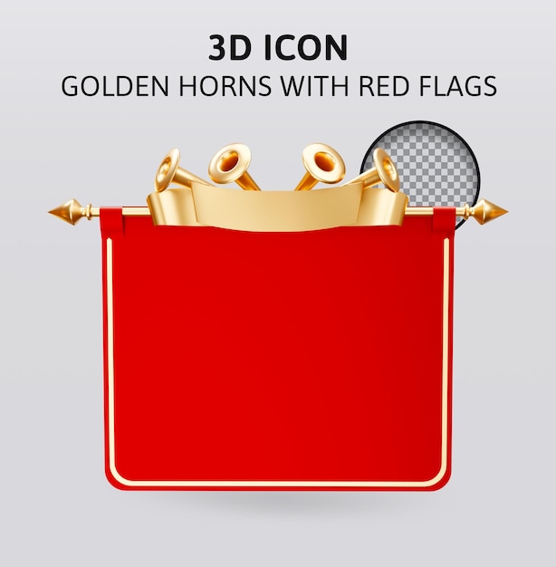 Horns with red flag 3d rendering illustration