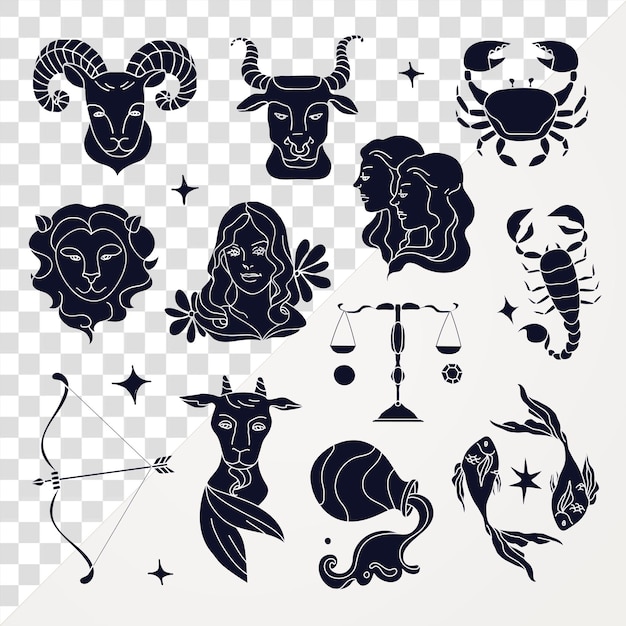horoscope signs png transparent background black collage element set