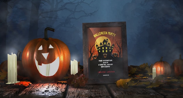 PSD horror movie poster with smiley pumpkin